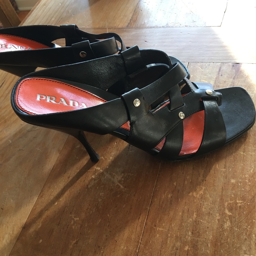 Prada Leather Black Heeled Sandals - Picture 6 of 8